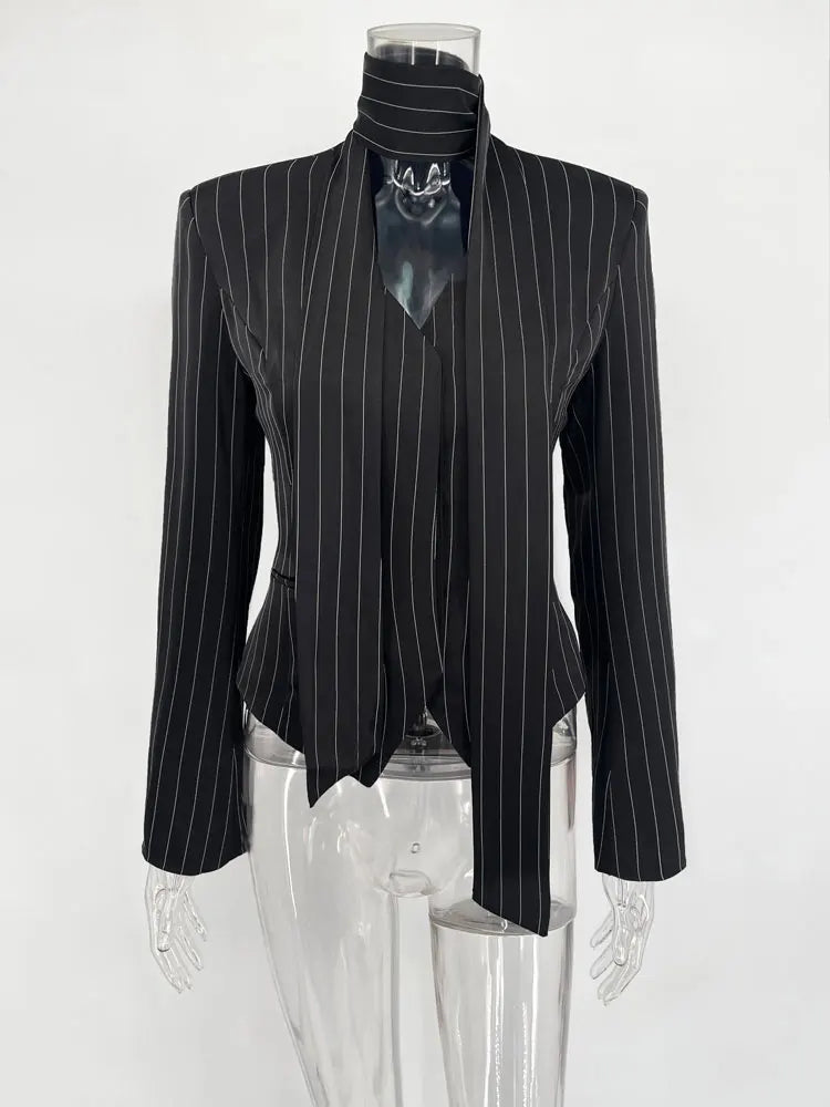 LUXURY V-NECK STRIPED COAT