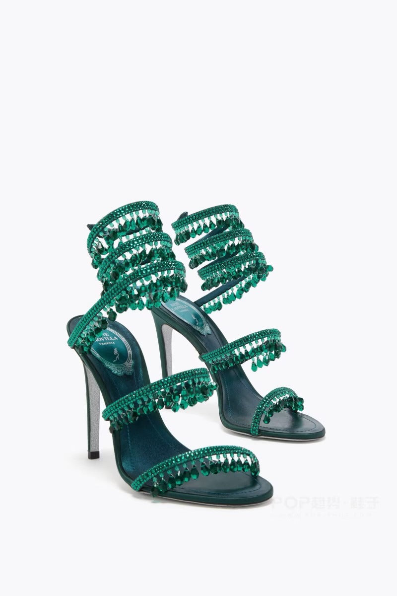 Sandales Glamour à Talons Hauts Strass & Franges taille 34>>46 disponible