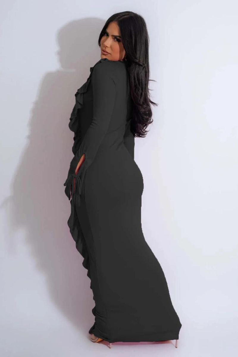 Figurbetontes, langärmliges Kleid mit Rüschen im Quallen-Design (Kopie)
