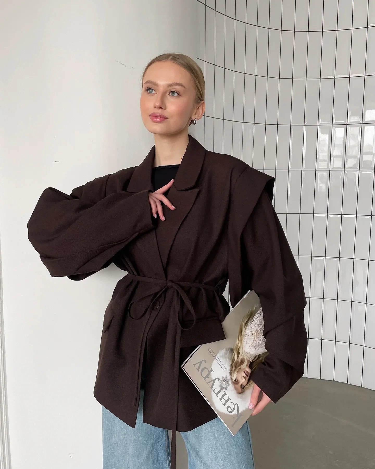 SOLID LACE UP LAPEL JACKET