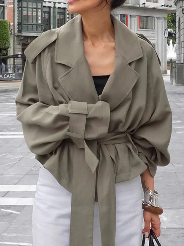 SOLID LACE UP LAPEL JACKET