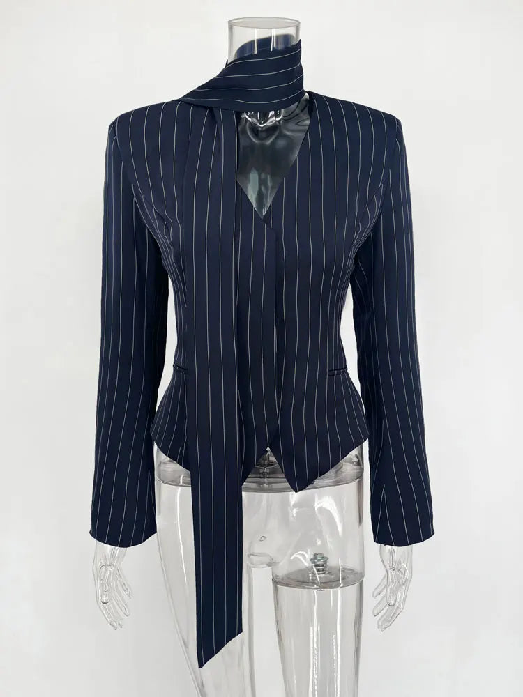 LUXURY V-NECK STRIPED COAT