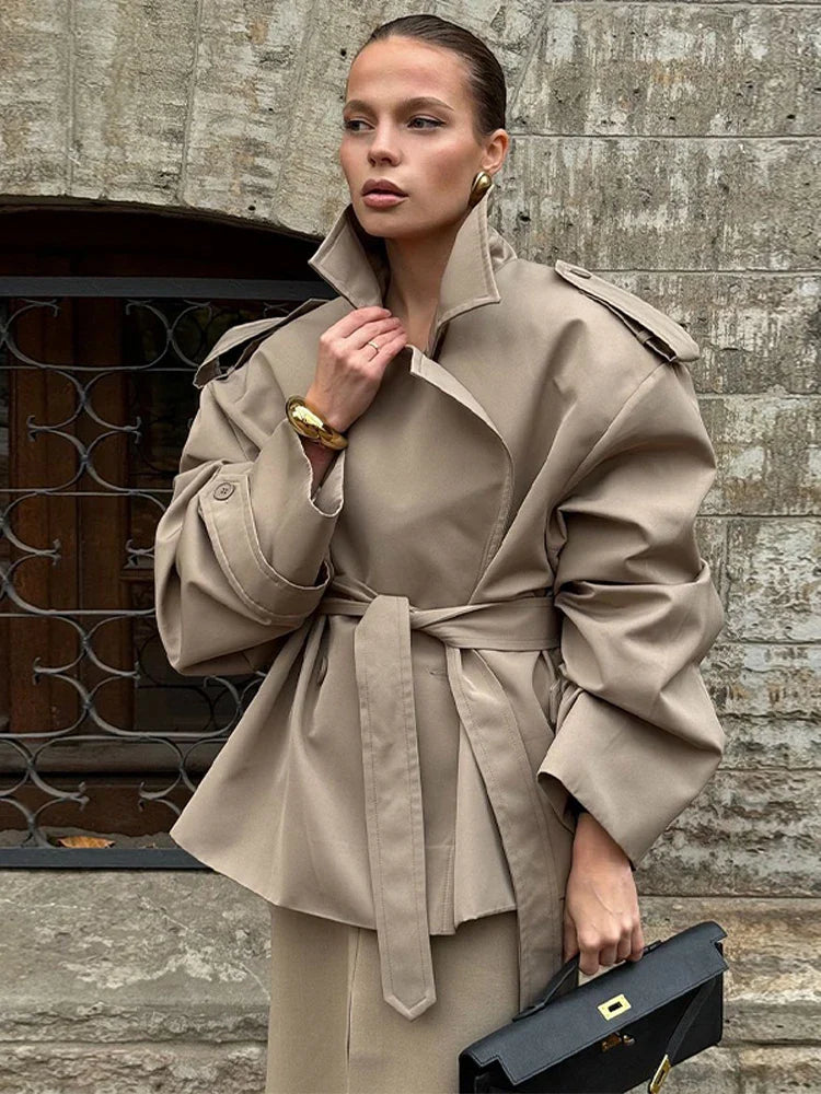 SOLID LACE UP LAPEL JACKET